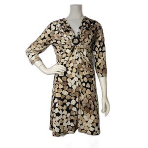 S.L. FASHIONS Petite Brown Abstract Print Dress Womens Size 12 P